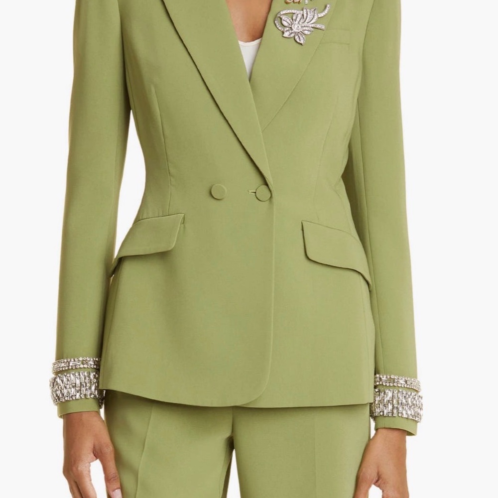 Cinq a Sept Olive Blazer with Crystal Accents